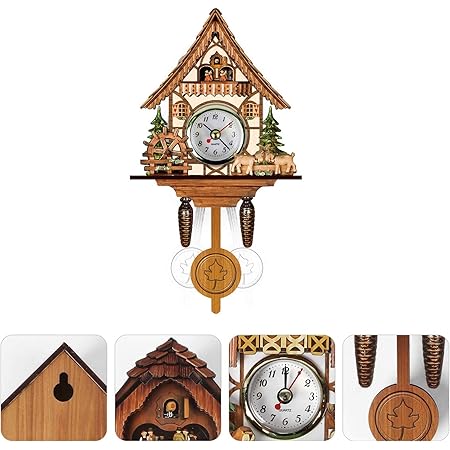 Amazon Co Jp クォーツ鳩時計 手作りの木製鳩時計 クォーツムーブメントの素晴らしい動物鳩時計アンティーク木製バードハウス壁掛け時計自動スイングベル振り子の家の装飾 Cm005 ホーム キッチン