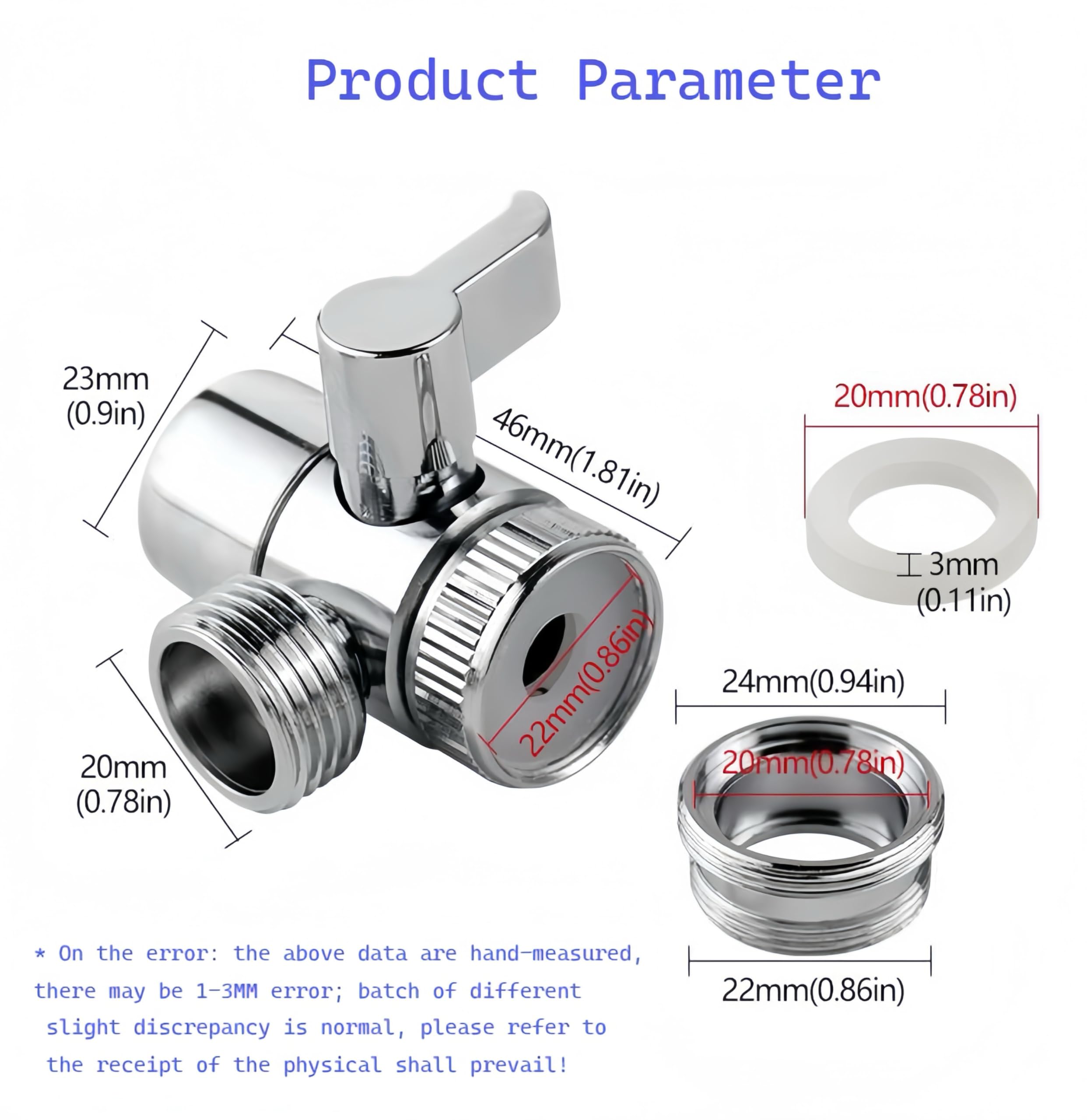 1 pcs Shower Diverter Valve 3 Way Kitchen Tap Diverter Brass Sink Faucet Splitter M22 X M24 Adapter Replacement Part for Bathroom Bathtub - Image 2
