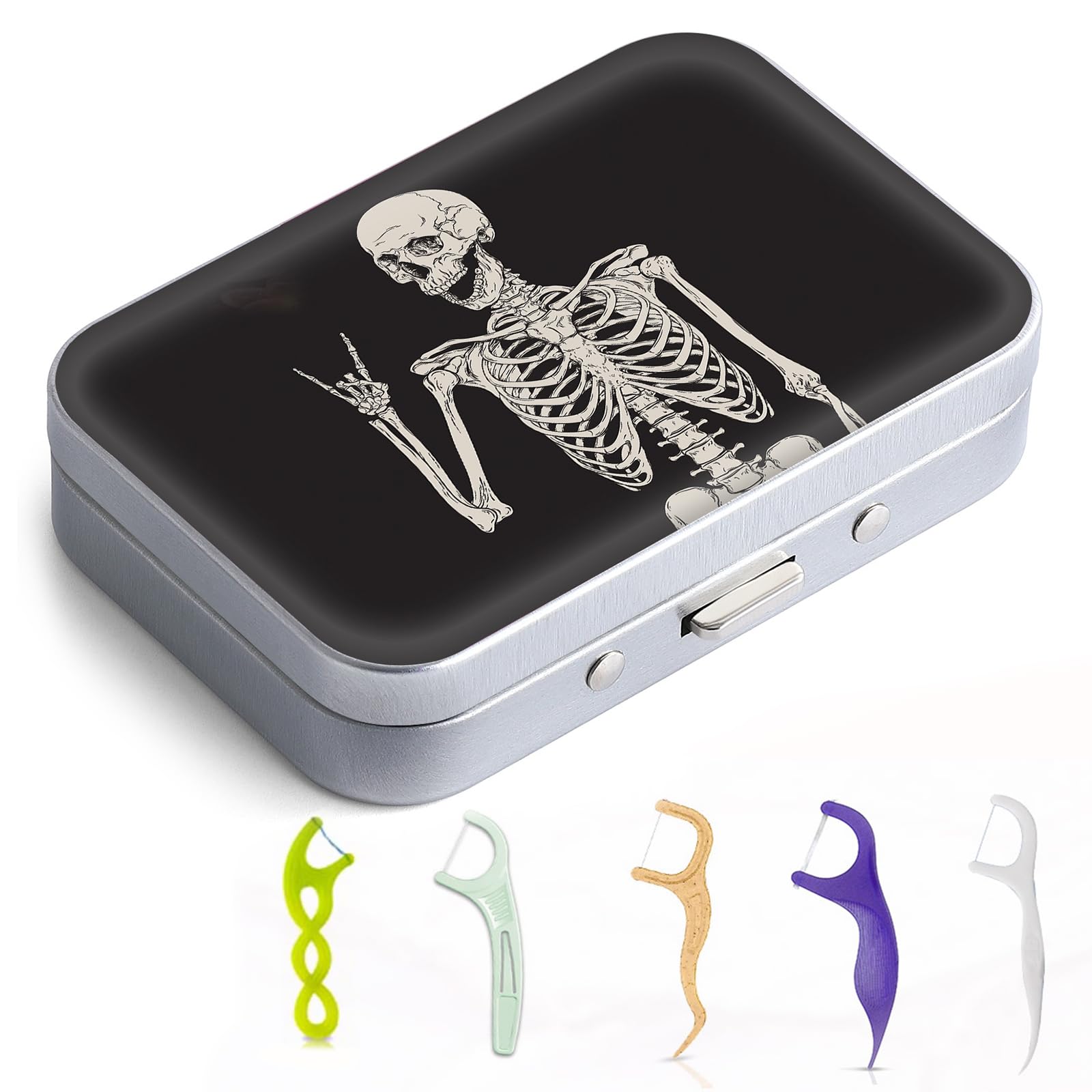 Gerkia Dental Floss Portable Case, Easy to Store Floss Picks of Various Sizes, Portable Dental Floss Dispenser is Perfect for Travelling, Hotels, Dinners, Appointments.Human Skeleton