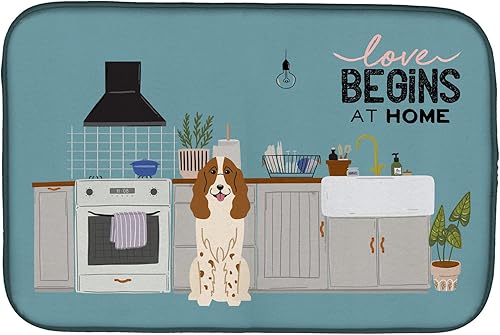 Miniatura 432 de Caroline's Treasures CK7824DDM - Tapete absorbente para secado de platos con diseño de bulldog inglés, rojo y blanco, para encimera de cocina, 14 x