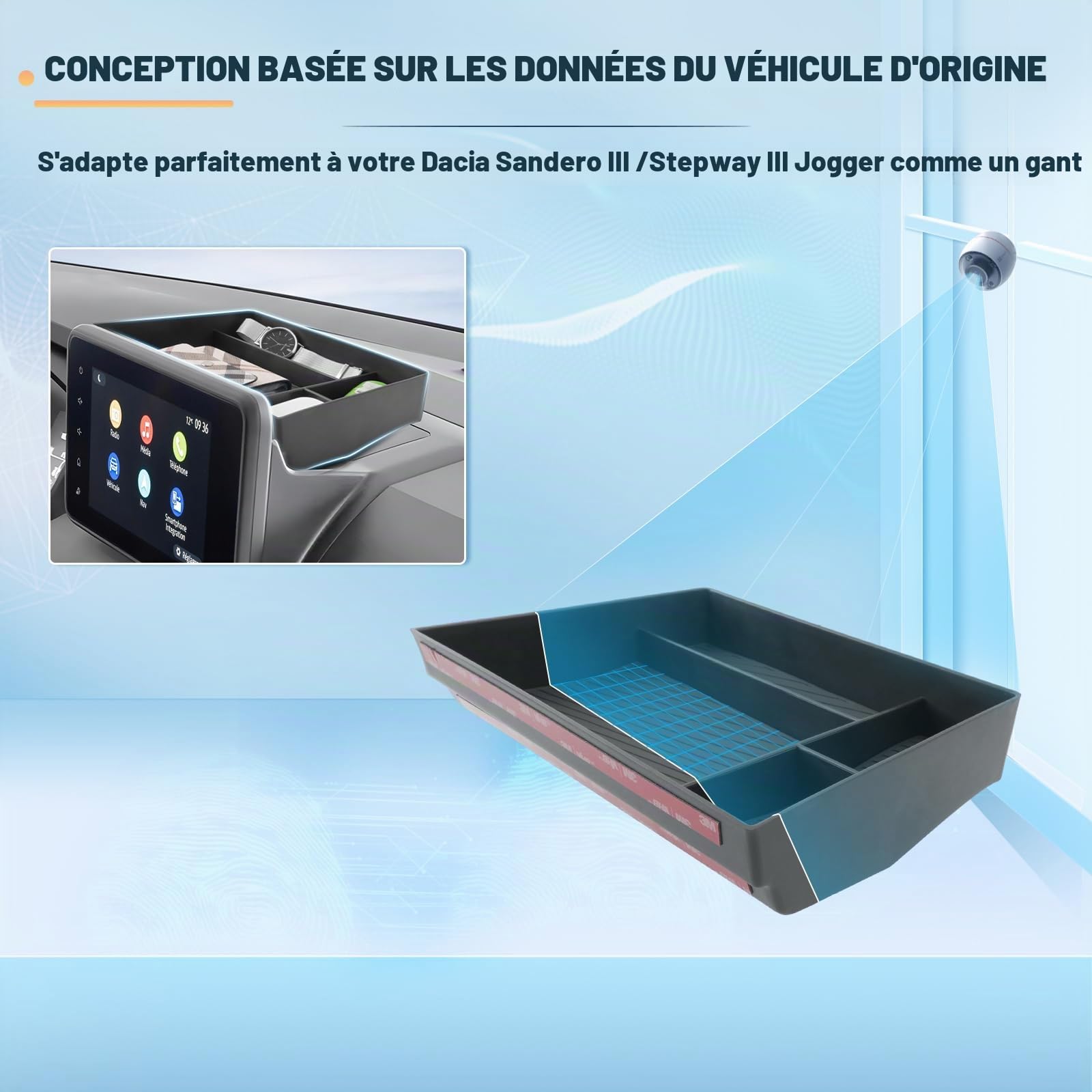 BIXUAN Compatible avec Dacia Sandero III Stepway III Jogger Console centrale Boîte de rangement pour boîte de rangement Accessoires Accoudoir Organisateur Accoudoir Plateau Accoudoir central Boîte à