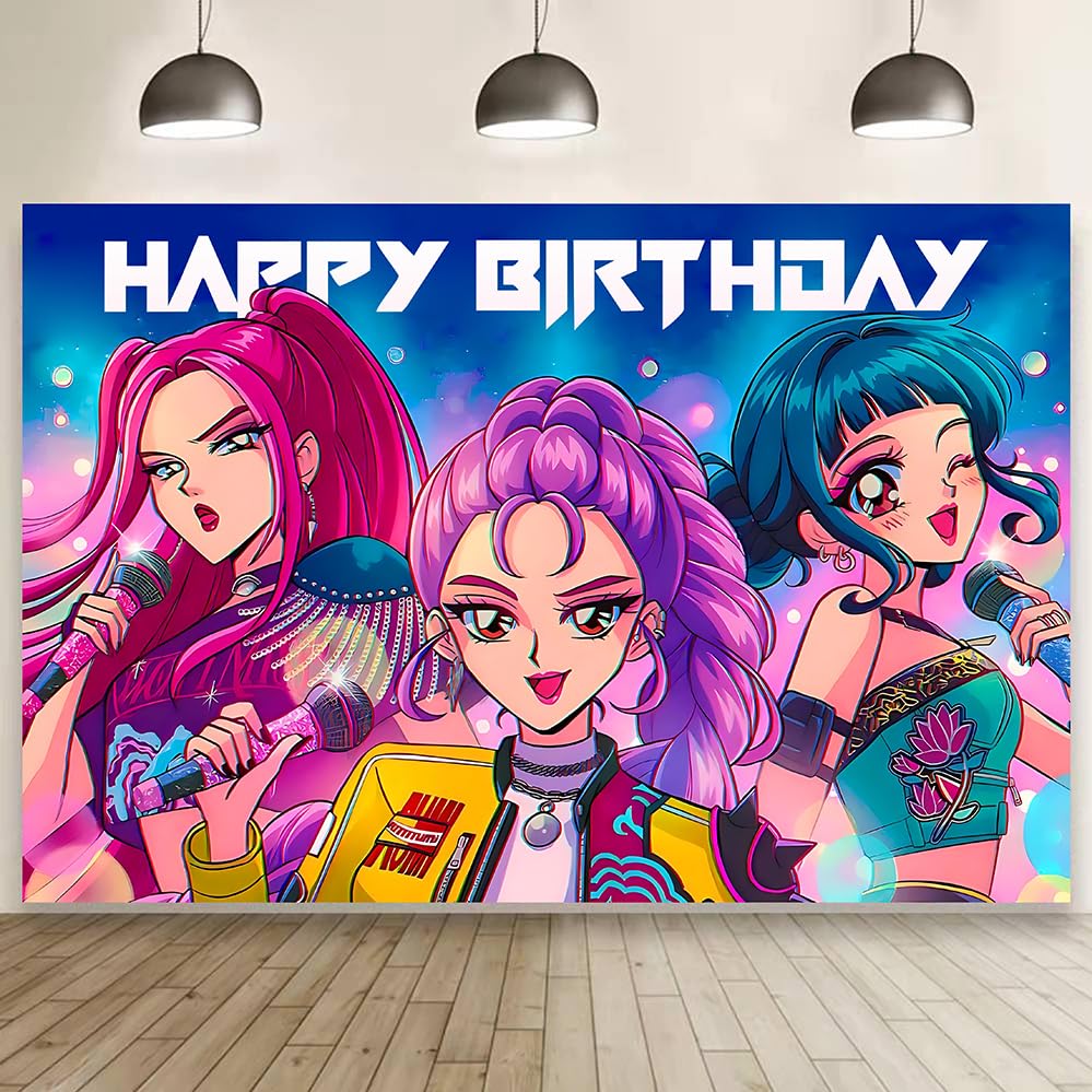 Demon Movie Hunters Birthday Decorations Demon Movie Hunters Happy Birthday Banner Backdrop for Kids Birthday Party Supplies 60 * 40 inches