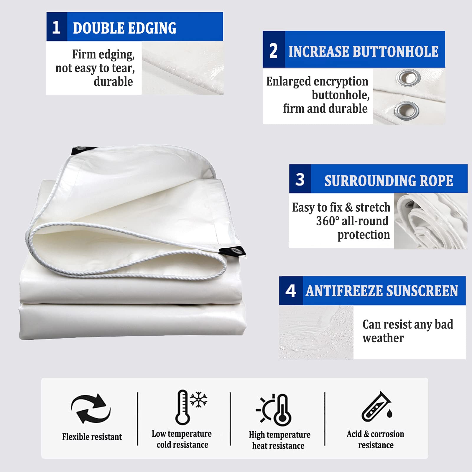 Bâche imperméable avec Oeillets Bâche de Protection Imperméable 400g/m² PVC Protection de Vent Pluie Soleil pour Serre Jardin Pergola,Blanc,6x6m/19.68x19.68ft