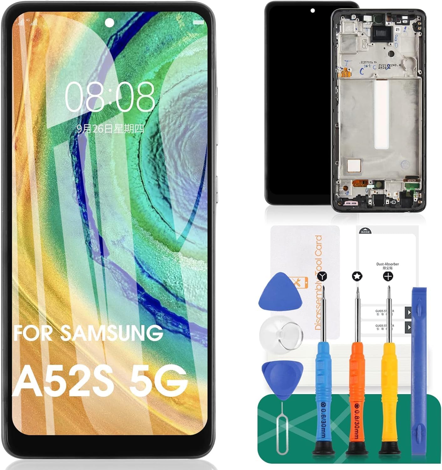 OLED for Samsung A52S 5G Screen Replacement for Samsung Galaxy A52S 5G LCD Display for SM-A528B, SM-A528B/DS Digitizer Touch Screen Assembly Repair with Frame(Support Fingerprint)