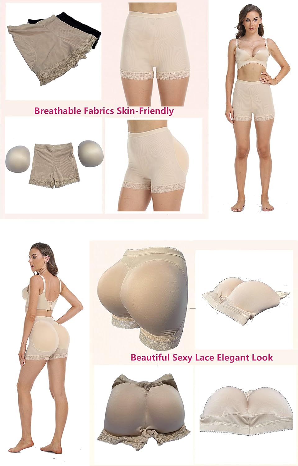 BIMEI Lace 2PS Butt Lifter Enhancer Hip Padded Panties Butt Pads for Bigger Butt Seamless Boyshort Underwear for Women B21 - Image 3