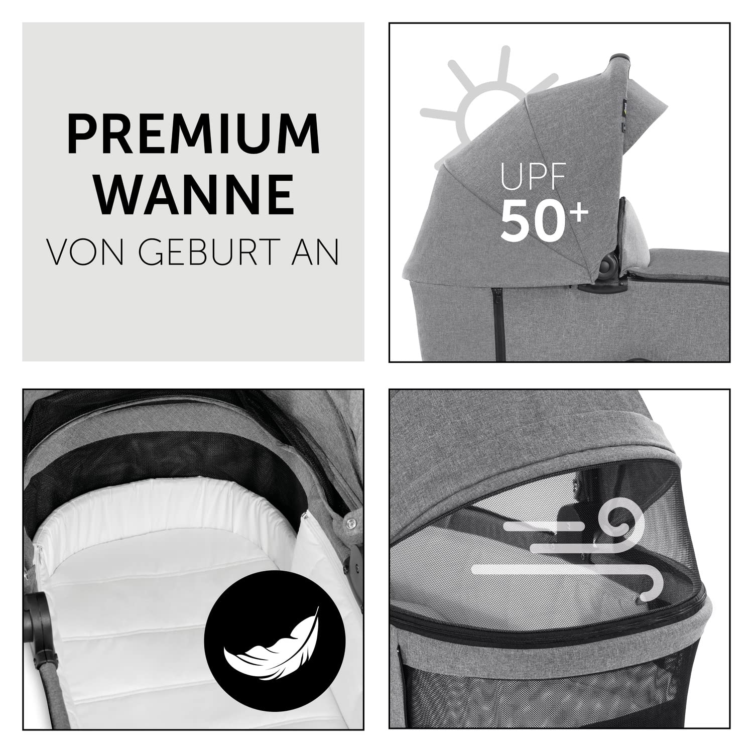 hauck Vision X 2in1 Kinderwagen Set ab Geburt - Melange Grey | Kombi-Kinderwagen bis 22 kg mit Babywanne, wendbarem Sportsitz und Liegefunktion, Gummiräder &zusammenklappbar