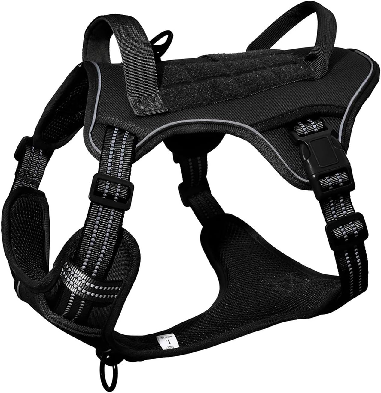 Dog Harness, Dog Tactical Harness Vest Pet Reflective No Pull with Durable Soft Padded Handle(Black Set,M)