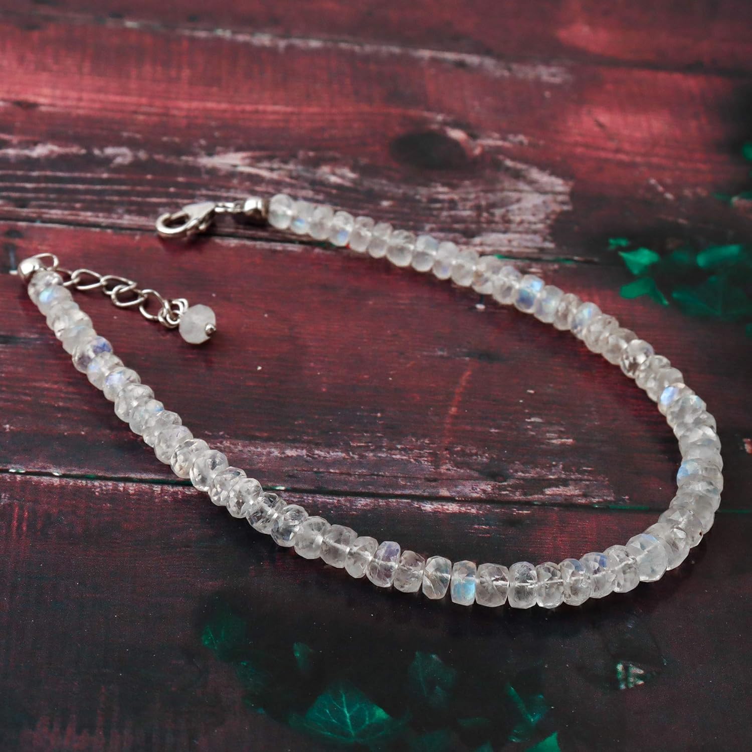 InfinityGemsArt Natural Rainbow Moonstone Beaded Bracelets For Women Birthstone, Energy Crystals, Handmade Jewelry Rhodium Plated Sterling 925 Silver Chain 8 inch Adjustable Dainty Gemstones Jewelry - Image 3