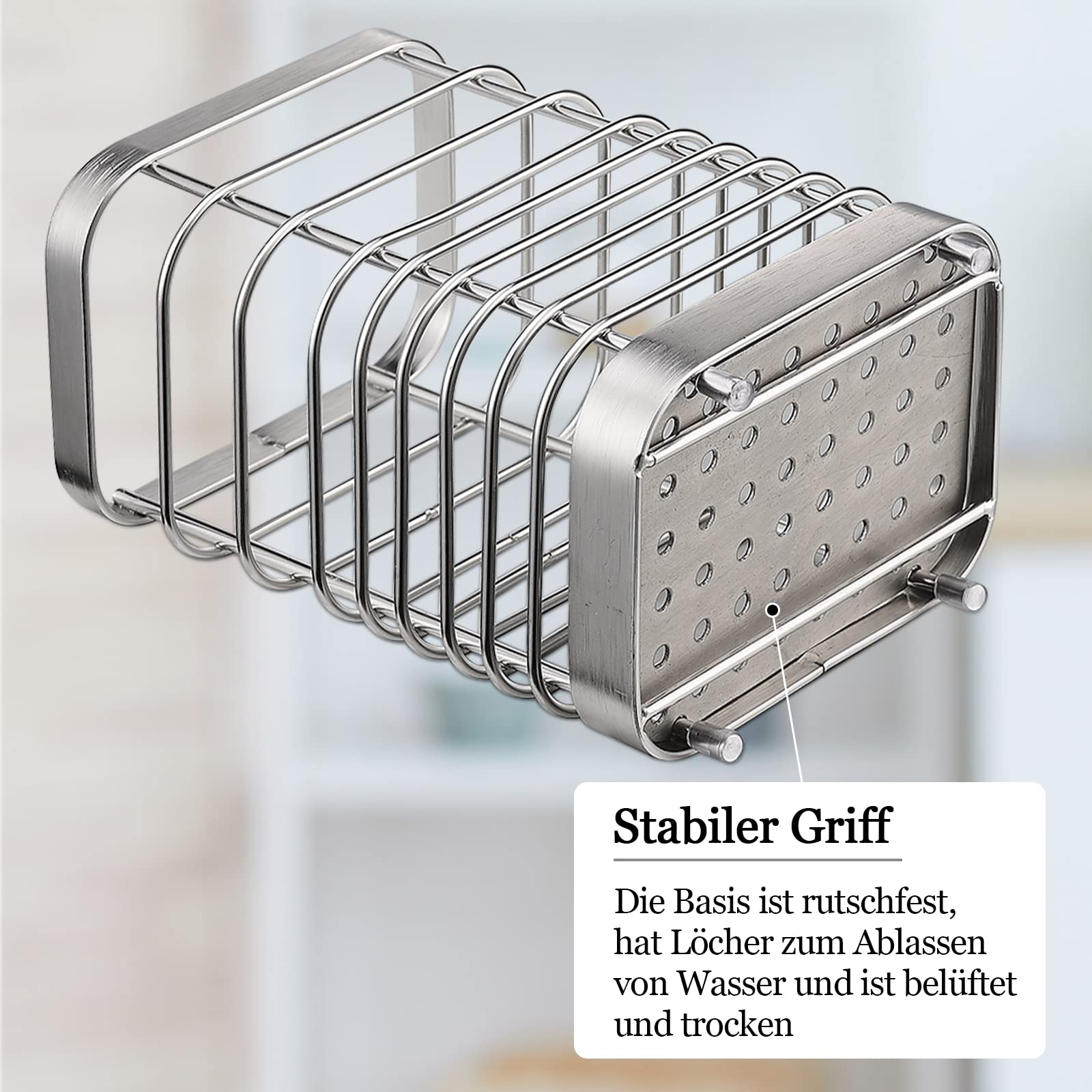 Jumuao Porta Utensili Da Cucina In Acciaio Inox - Scolapiatti E Organizer Da Banco Con Base Antiscivolo (15x7,5x12,5 Cm) - 5