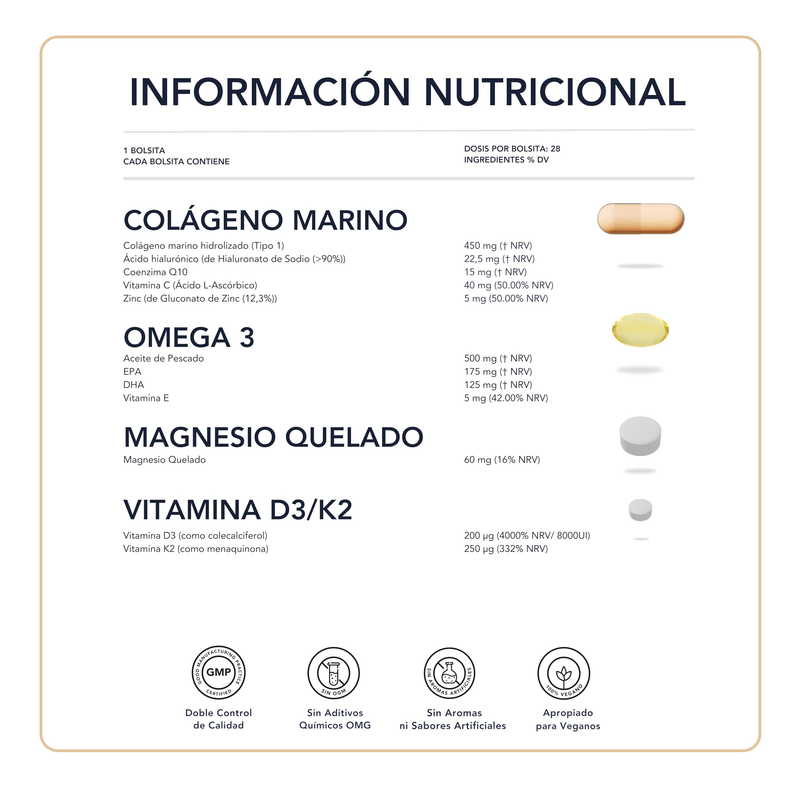 Gestión de la Longevidad - Vitamina D3 K2 8000 UI + colageno con magnesio + Omega 3 - Sin OMG, PHYTO GUIDE | Fórmula Potente para Fortaleza ósea y apoyo al Corazónl | 28 Dosis Diarios