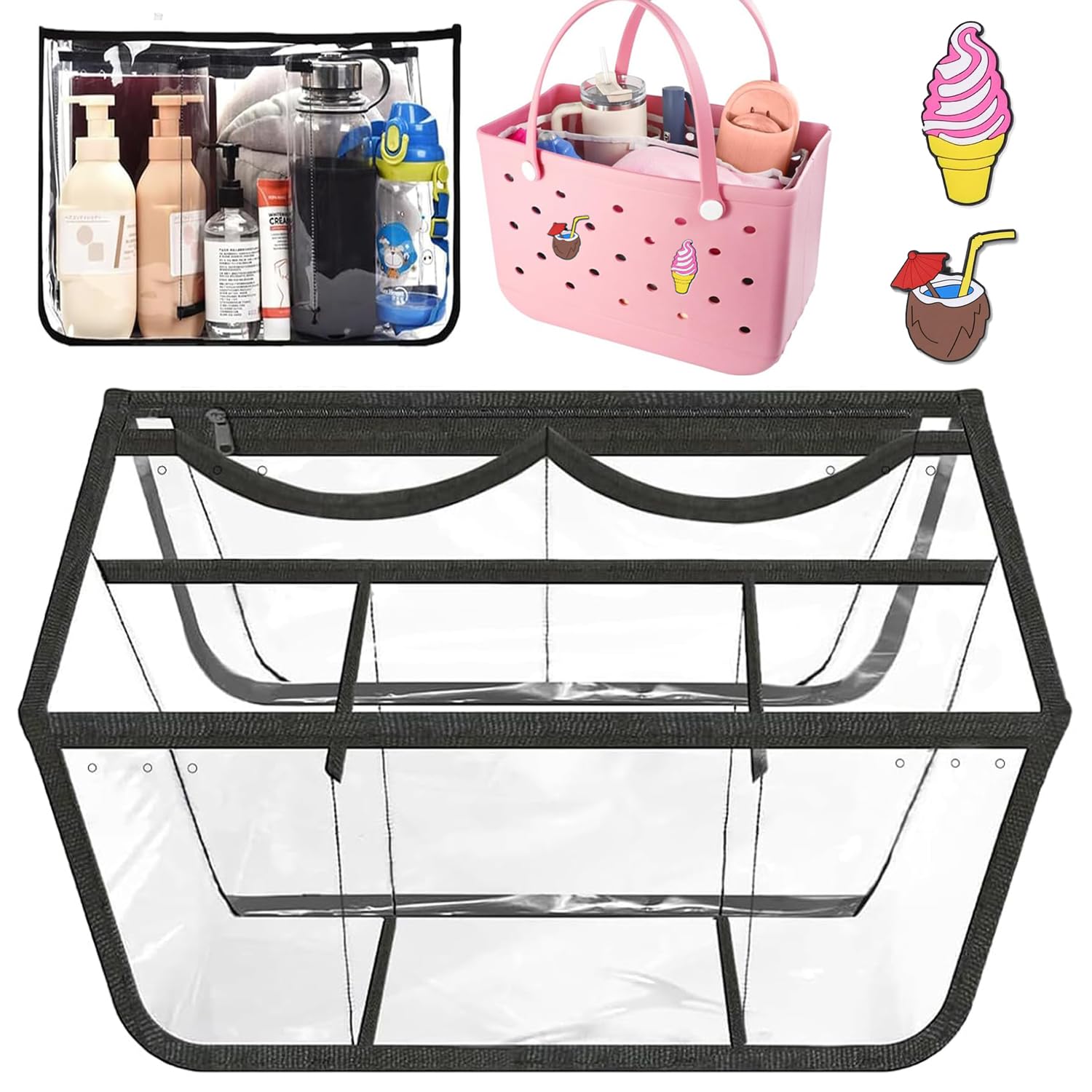 Chulovs Beach Bag Organizer For Bogg Bag X Large Storage Bag Insert Divider Pouch Zipper for Bags, 5 Pocekets (Black)