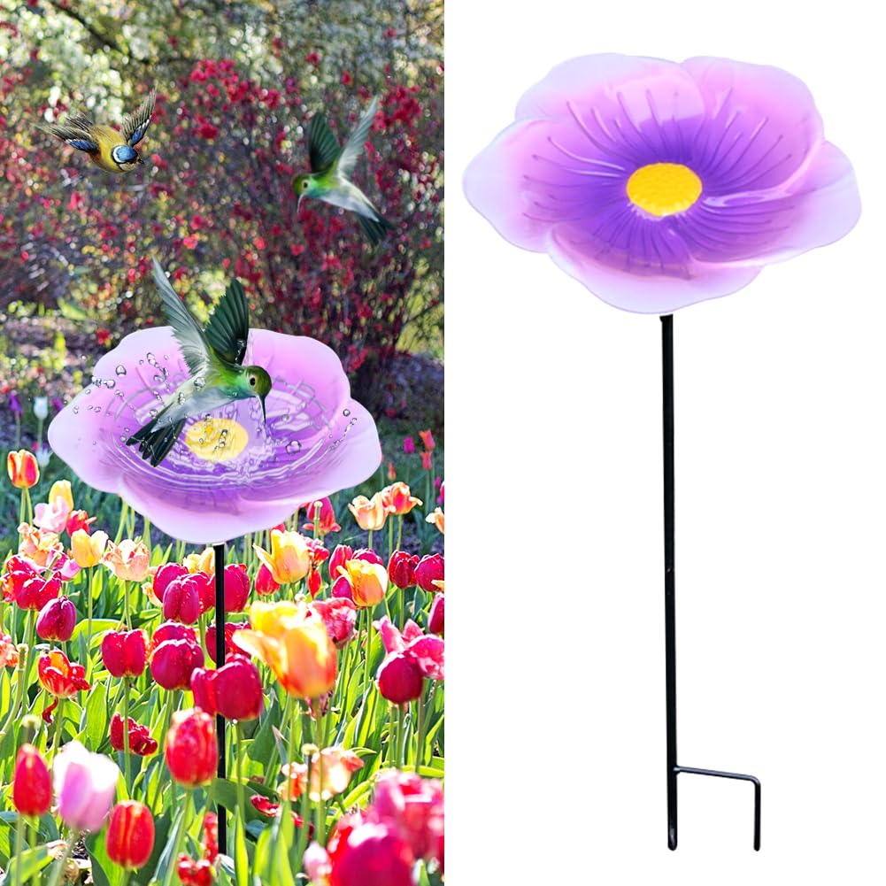 Bird Bath for Garden,Freestanding Birdbaths Bowl Outdoor,Bird Feeder with Stake Flower Shape Bird Bath,Freestanding Birdbaths Bowl with Metal Stake,Detachable Decoration Bird Feeder (Style-E)