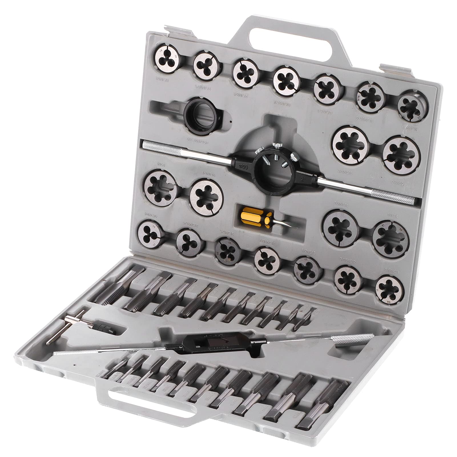 Juego de terrajas y machos de roscar, 45 piezas, herramientas para roscar tubos cilíndricos de 55° y finos, kit de roscado de hardware, herramientas Craftsman para machos y terrajas (estándar del Re