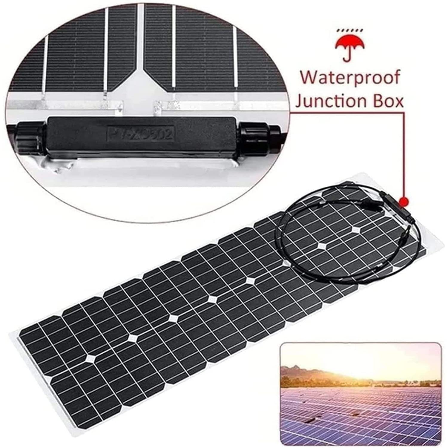 Panel Solar Flexible Monocristalino 400W 800W 12V-24V, 19.6-23% de Eficiencia, Negro, Ligero y Flexible, Duradero y Fácil de Instalar
