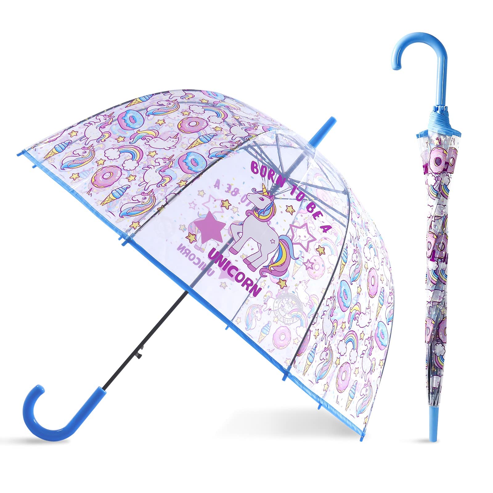 ™ Lake Blue Kids Unicorn Umbrellas for Rain Girls,Clear Bubble Transparent Dome Umbrella-image-48