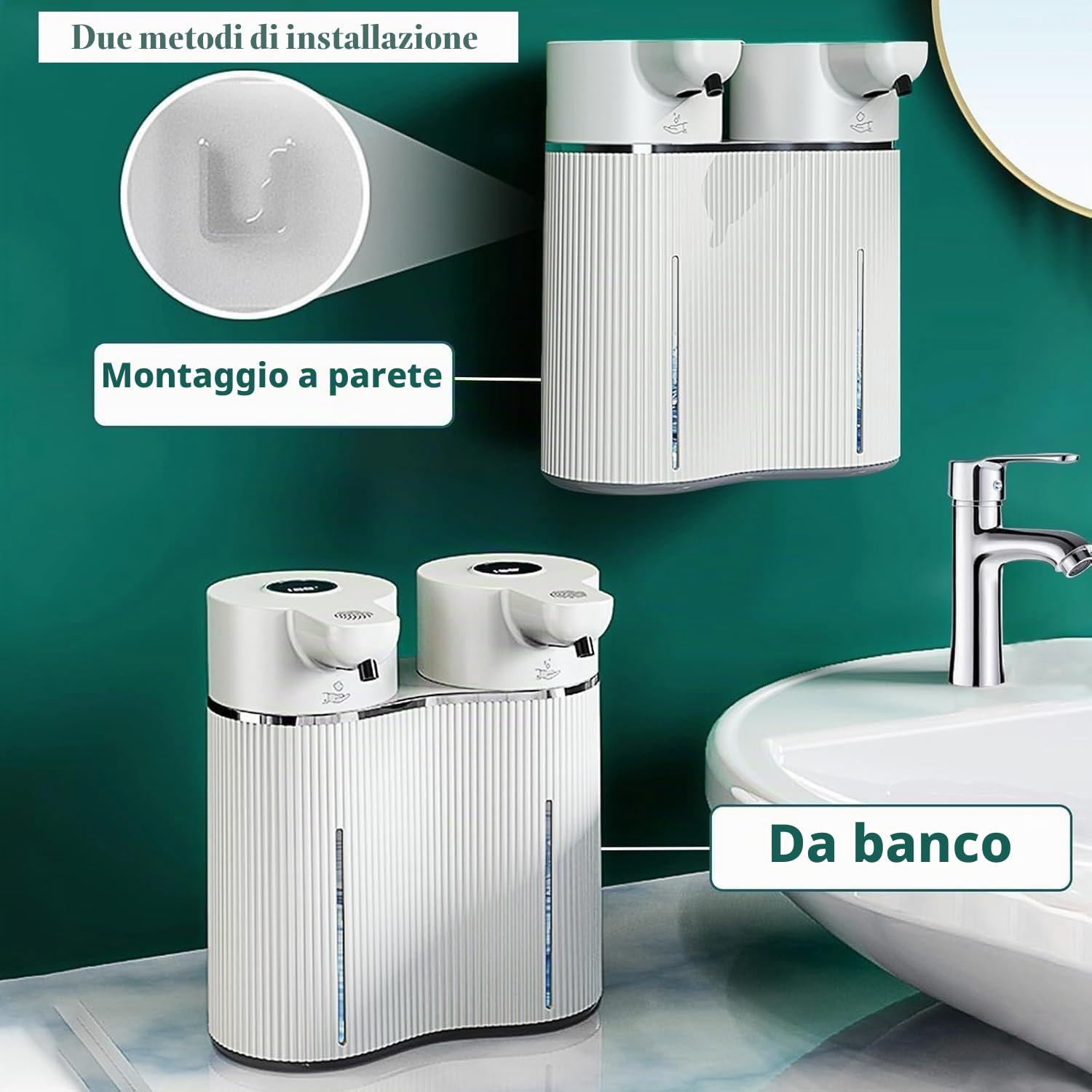 Dispenser automatico di sapone doppio Touchless Schiuma Dispenser di sapone liquido 4 livelli regolabile Smart Soap Dispenser per bagno Cucina Ufficio Hotel Sapone per piatti