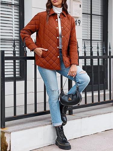 Vista 7 de Grlasen Chaqueta acolchada ligera para mujer, cuello alto, manga larga, abrigo cálido de gran tamaño con bolsillos