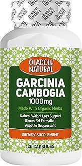Oladole Natural Garcinia Cambogia - 1000mg (120 Capsules) | Supports Weight Management, Increase Energy Levels, Healthy Metabolism, Regulates Blood Sugar Level & Digestive Health | Non GMO Gluten Free