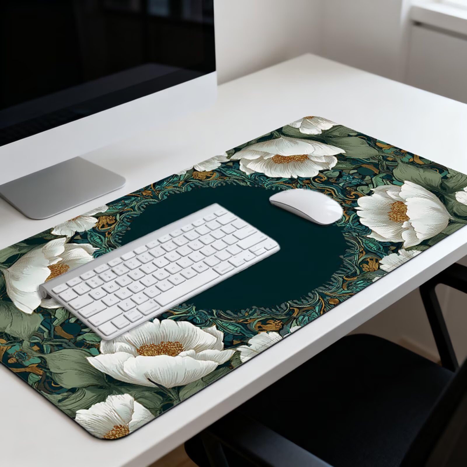 Podkładka pod mysz z kwiatami XXL 1000 x 500 mm, zielona podkładka pod mysz na biurko z wodoodporną powierzchnią i antypoślizgową podstawą, podkładka pod mysz do biura, komputera, poprawia dokładność