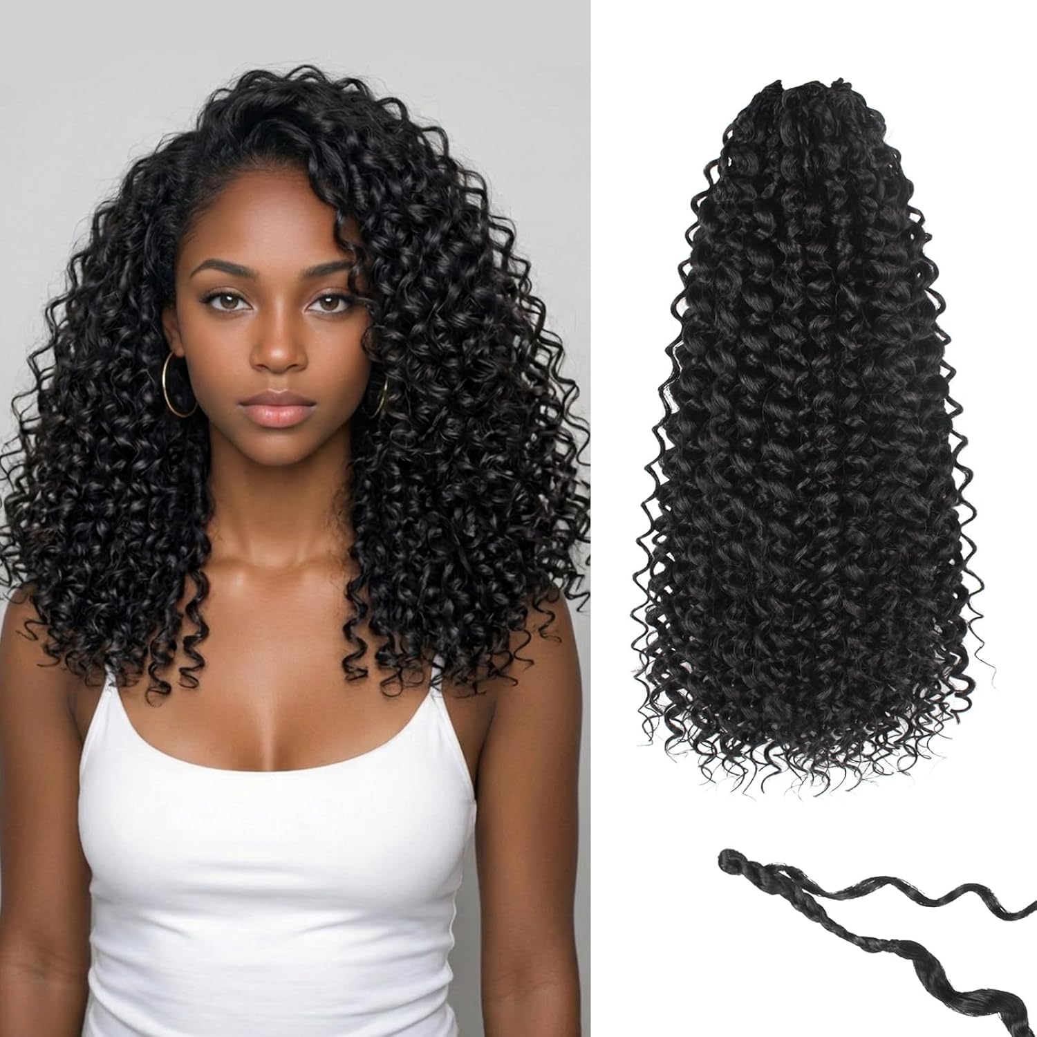 GoGo Curl Pure Protein Fiber Close to Human Hair Pre Looped 14 Inch Curly Crochet Hair Pre Twisted Boho Ocean Water Deep Wave Beach Curls Crochet Braids for Women (14inch, 8Packs, 1B#)