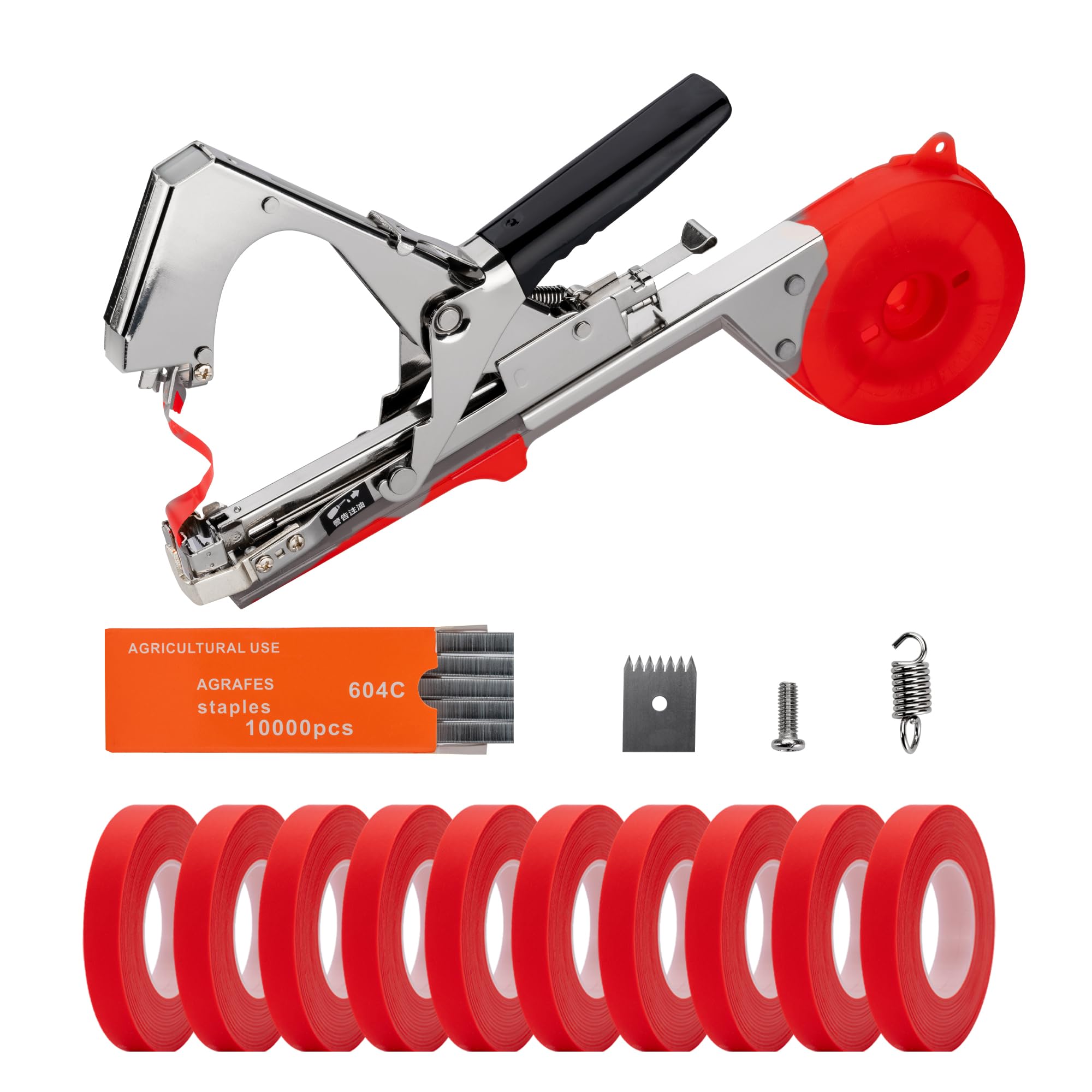 Plant Tying Machine, Garden Tapetool Tapener,Vines Tying Tool for Grapes,Tomatoes,Peppers,Indoor Plant with 10 Rolls of Tape,10000 Staples,1 Replacement Part