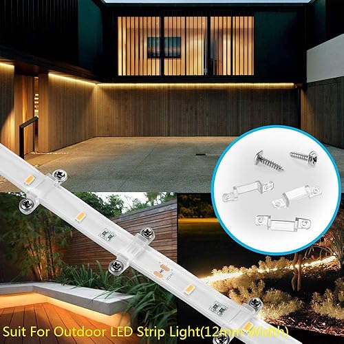 Miniatura 7 de Threetwofour Paquete de 100 soportes de montaje de tira de luz, fijación de doble cara, 202 tornillos incluidos, para tubo de silicona IP6768 de