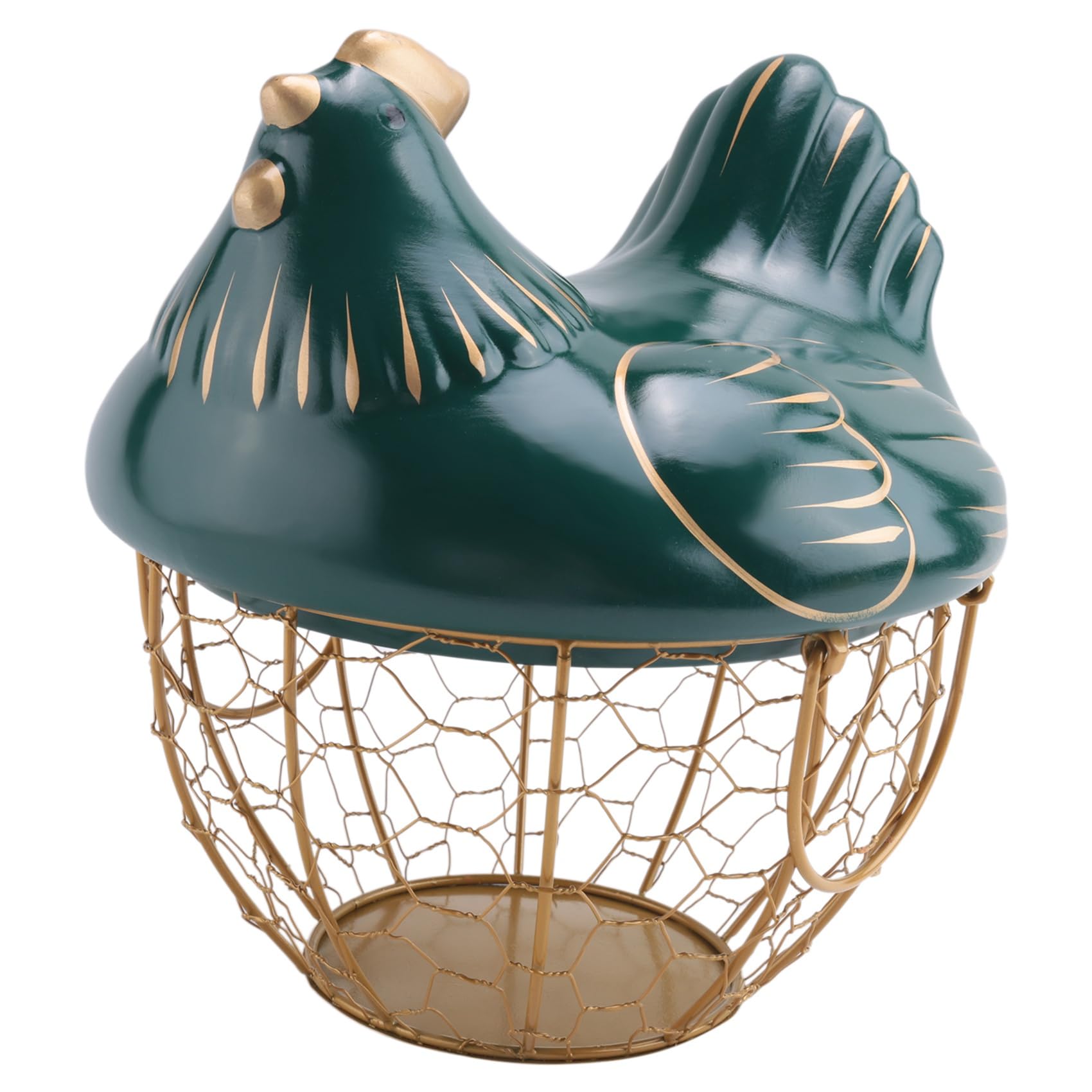detee Egg Storage Basket Metal Wire Fruit Basket with Chicken Shape Lid Ceramic Egg Holder, Storage Holds 30 Eggs