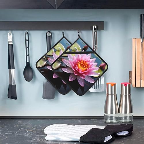 Miniatura 6 de Lotus Flower Print Pot Holders Sets Heat-Insulating and Waterproof Polyester Fabric for Kitchen and Outdoor Use