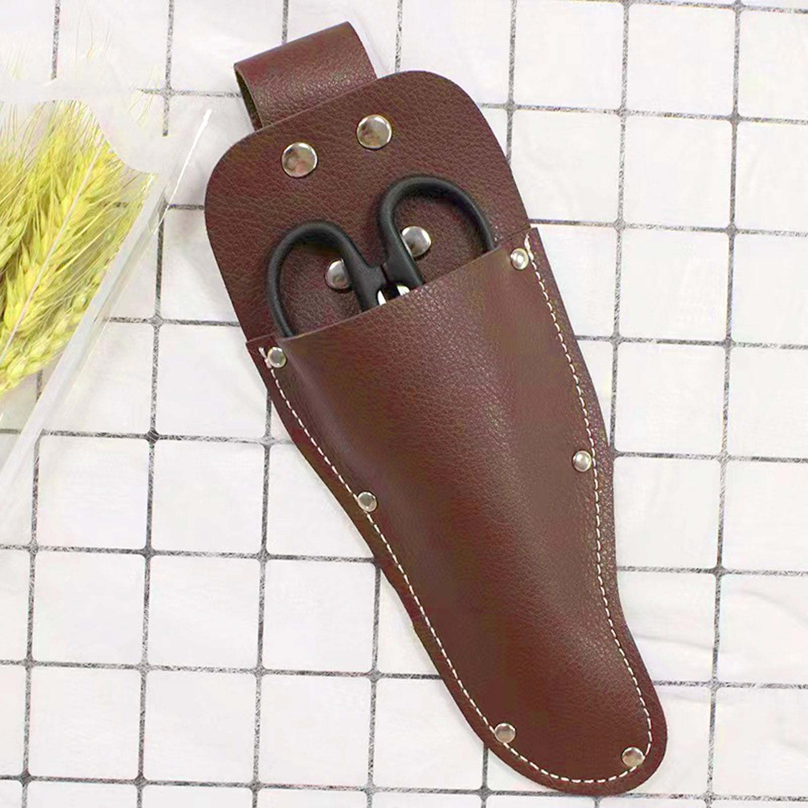 Porta Pinze, Cintura in Pelle di Vacchetta caffè Custodia Appesa Potatore Guaina Protettiva per Cesoie da Potatura da Giardinaggio Coltelli Forbici