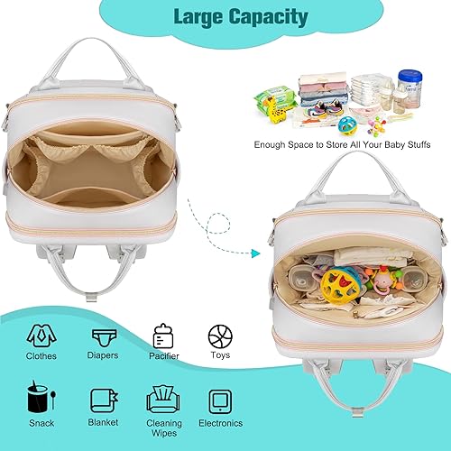 Miniatura 3 de Mochila para pañales, bolsas de pañales impermeables con puerto de carga USB, mochila de viaje antirrobo multifunción, Gris, Mochilas de día