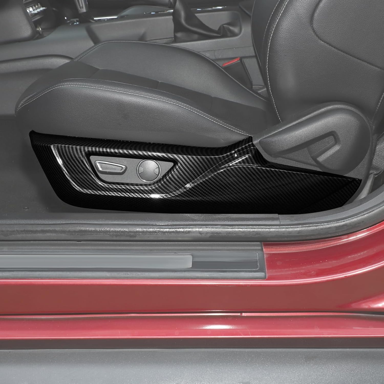 Jimen Fit for Ford Mustang 2015-2025, 2PCS Car Side Seat Panel Cover Trim (Carbon Fiber)