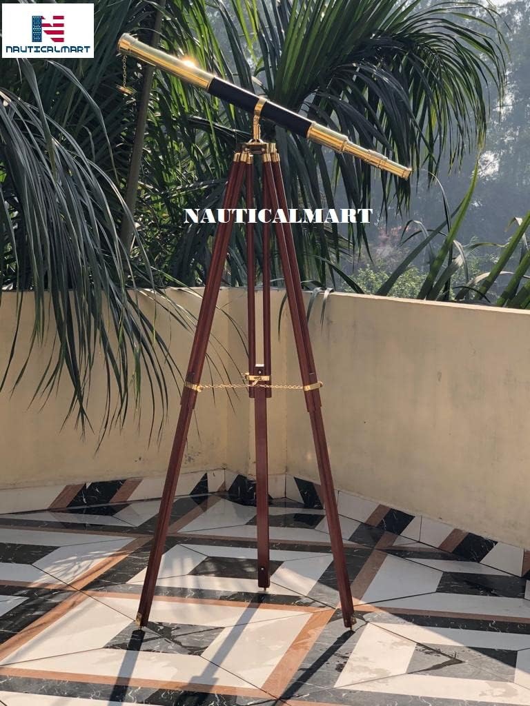 Nauticalmart Nautical Brass Floor Standing Telescope with Tripod 60" Vintage Marine Adjustable Telescope Navy Instrument Maritime Gift Sail Boat Decor