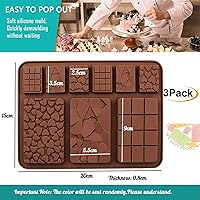 Vista 2 de ROTADM - Juego de moldes de silicona para chocolate con forma mixta, 3 piezas de mini gofre, corazón y barra cuadrada para barras de proteínas