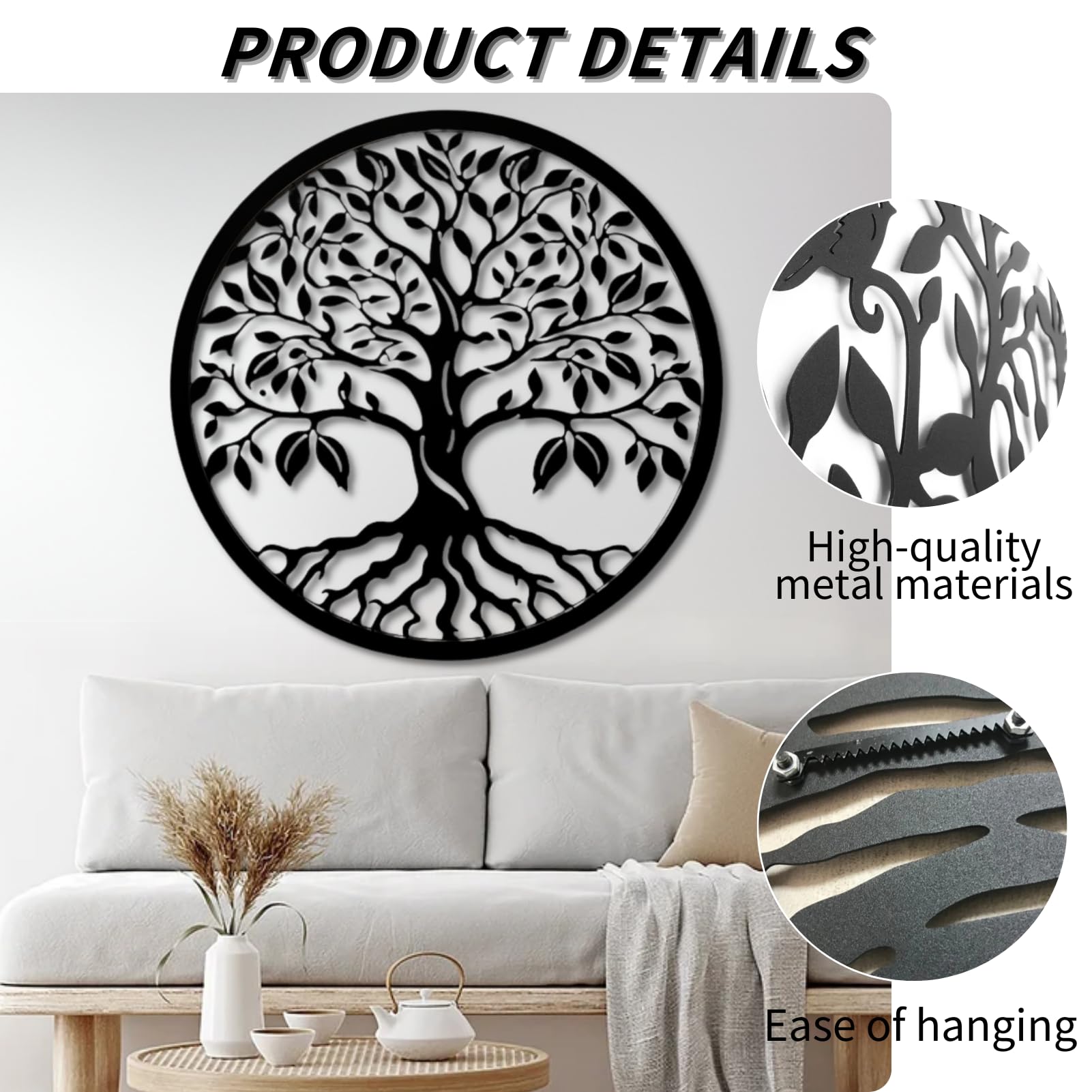 Arte de Pared de árbol de la Vida de Metal Negro, decoración de Pared de Arte de Comedor de árbol genealógico de Metal, Escultura Moderna de decoración de Obra de Arte de árbol de la Vida