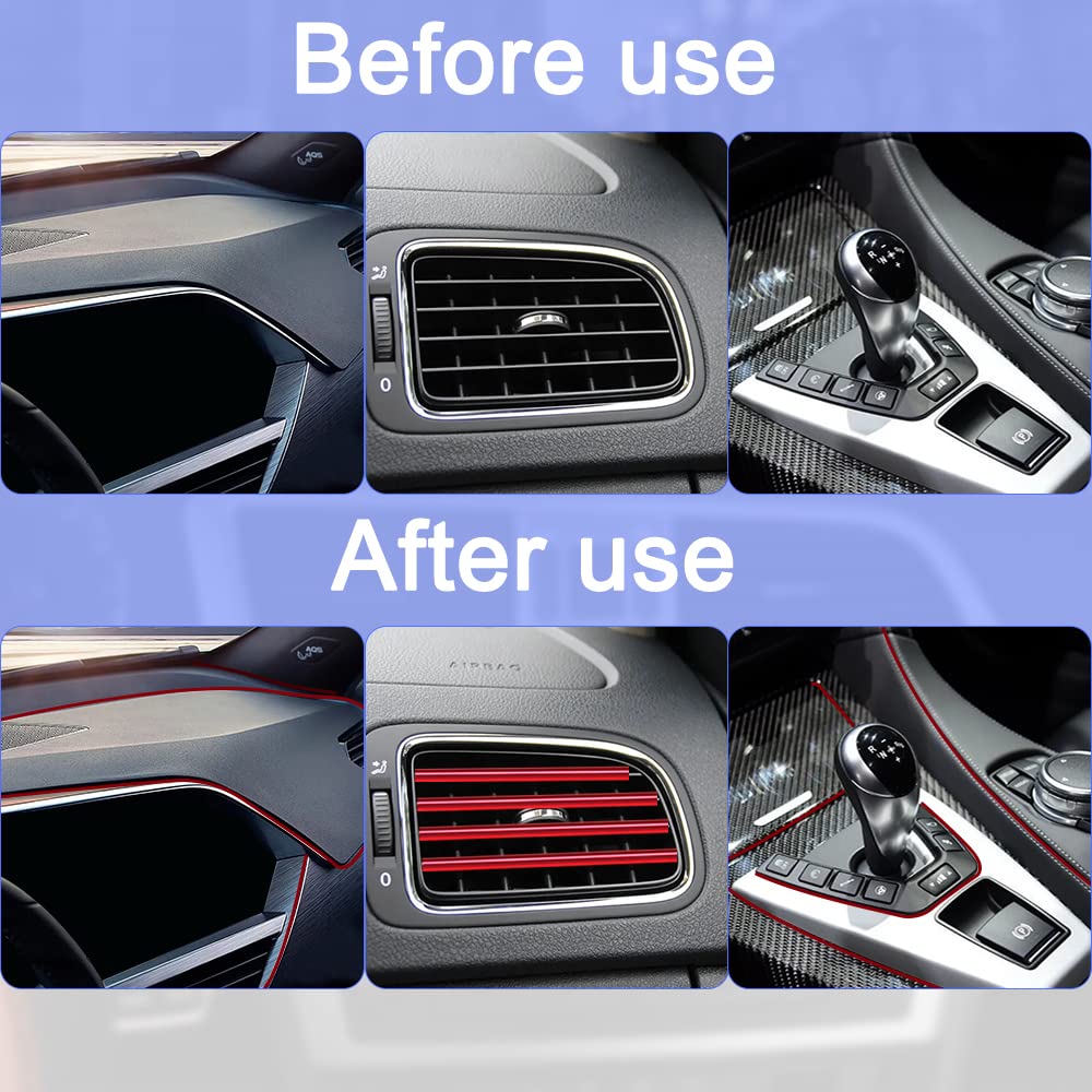 Strisce Decorative Per Interni Auto - 10m + 20 Pezzi Per Condizionatore, Colore Rosso