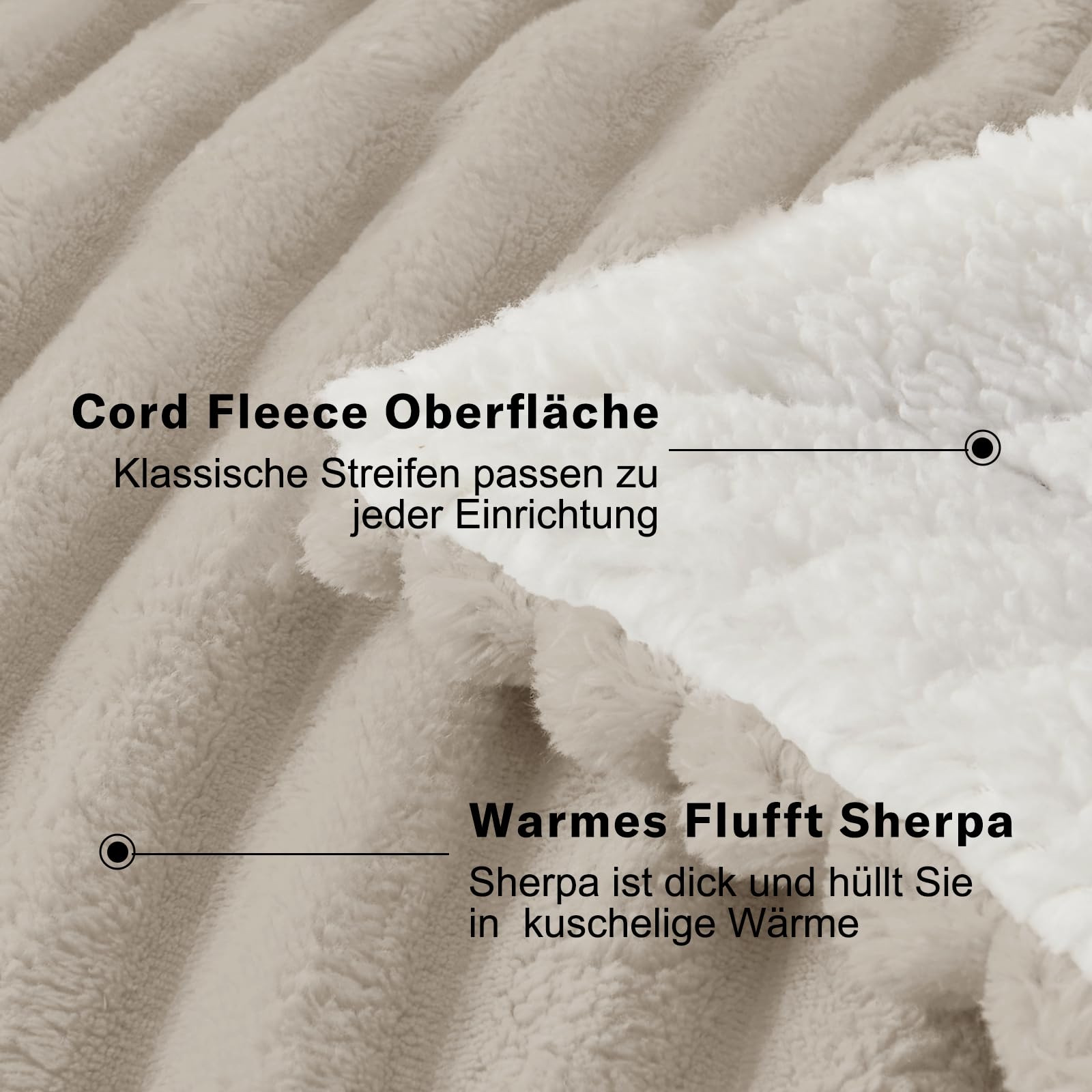 Vielit Sherpa - Manta gruesa y mullida (220 x 240 cm, tamaño XXL, manta de pana extrasuave, manta para sofá o para el salón y el sofá), color beige