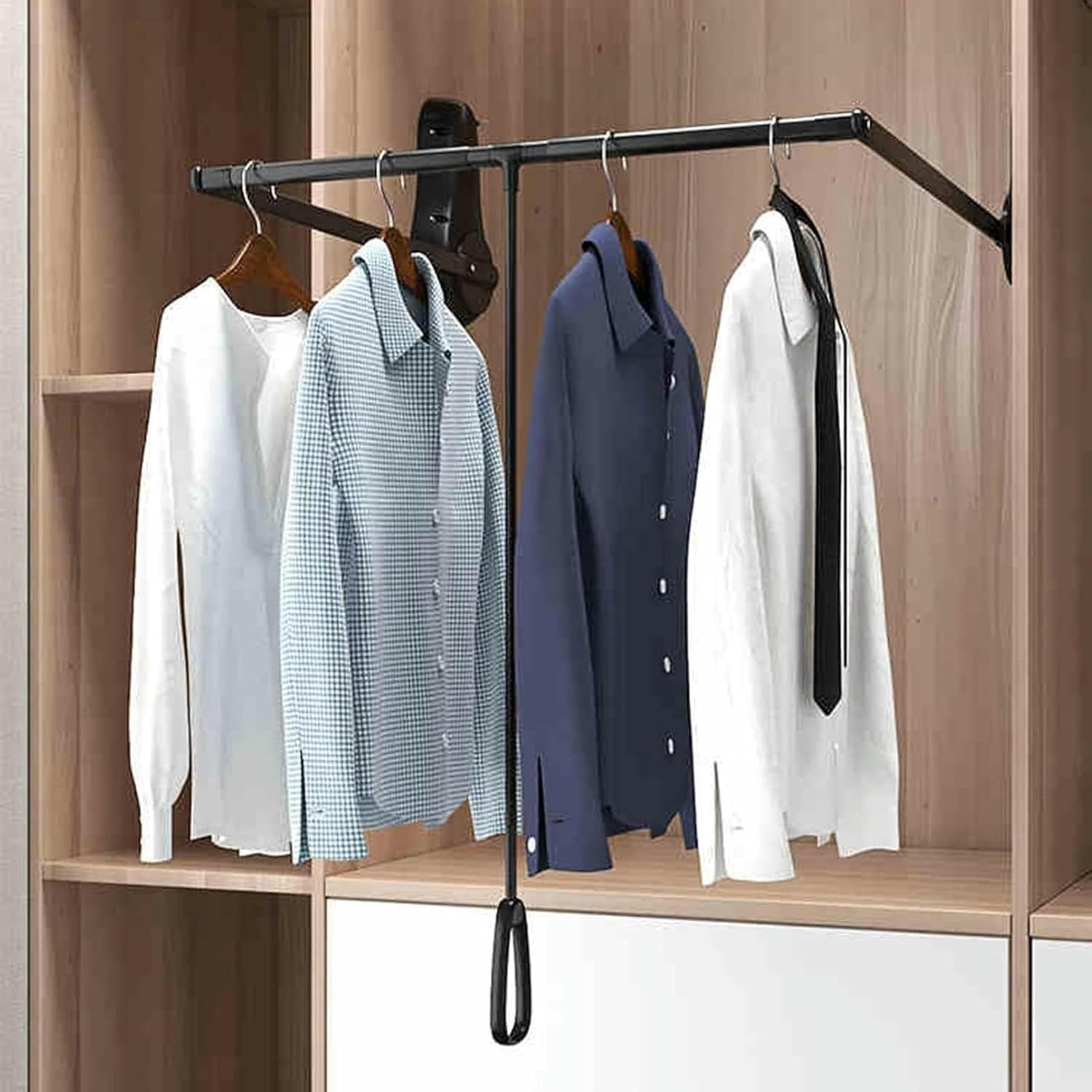 Pull-Down Closet Rod for Hanging Clothes, Retractable Closet Lifting Hanger, Closet Organizer, Space-Saving and Load-Bearing 20kg
