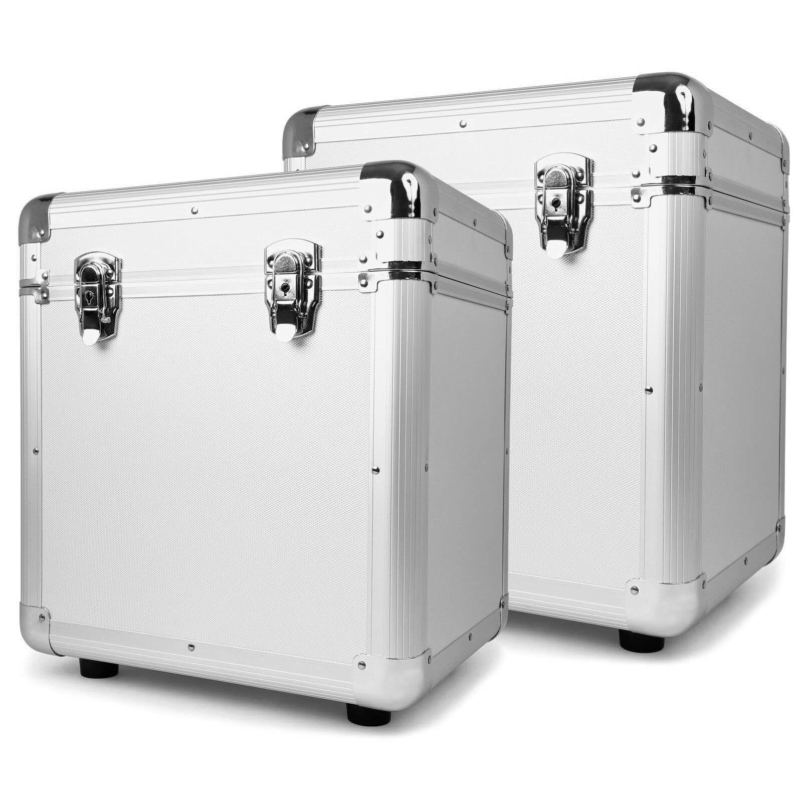 Power Dynamics RC100 Set de 2 Estuches para Discos de Vinilo Plateados, Capacidad para más de 150 LPs, protección Resistente para Transporte y Almacenamiento, diseño Profesional