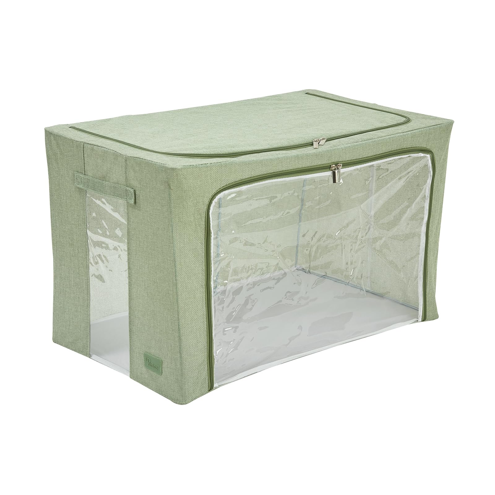Periea ‘Beau’ Folding Collapsible Stackable Fabric Home Storage Boxes with Steel Frames (Sage Hemp, Jumbo)