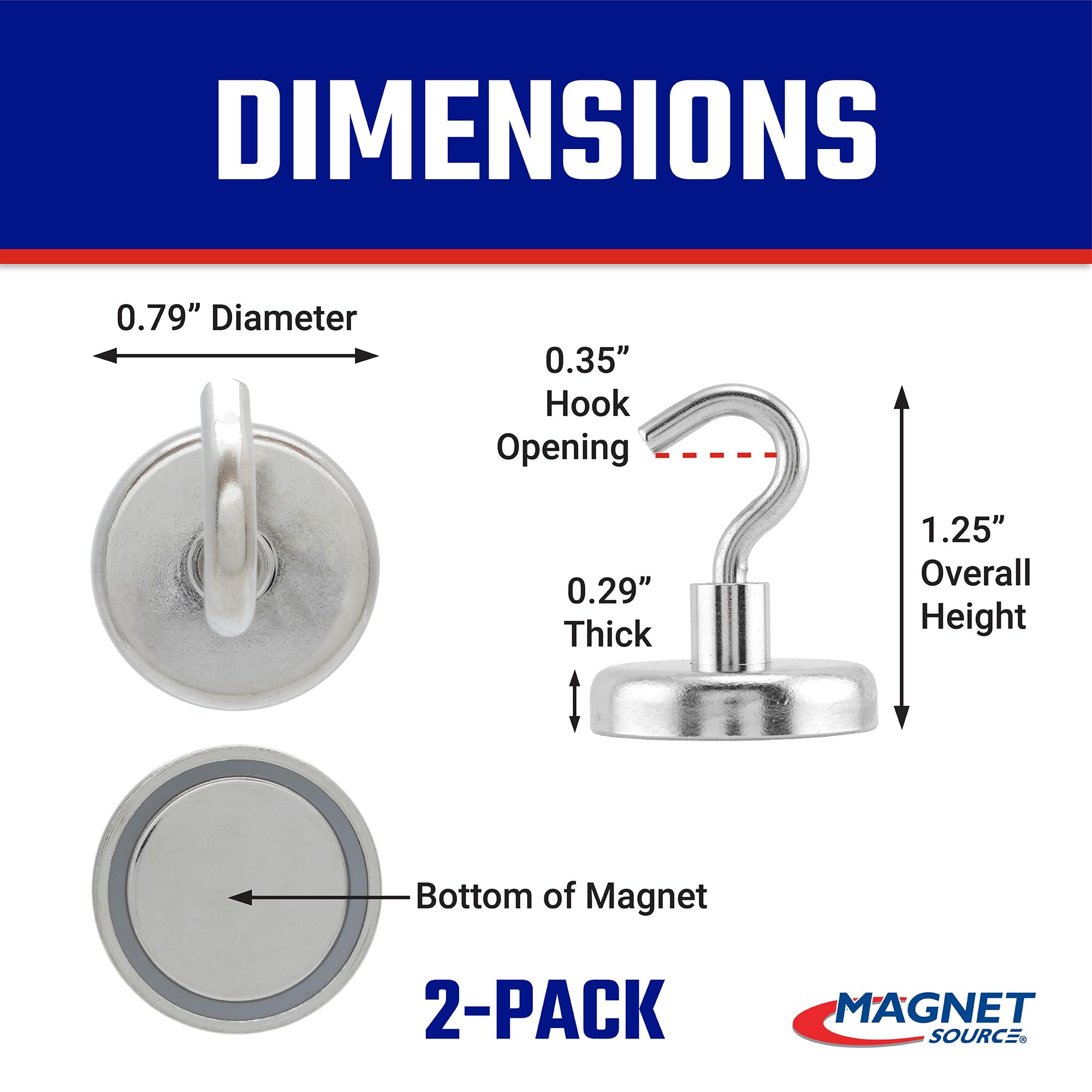 Master Magnetics 07632 2 D x x H 2 Pack, 73,1 cm D x.285t X 1/10,2 cm H, chrom vergoldet Neodym-Magnet Haken