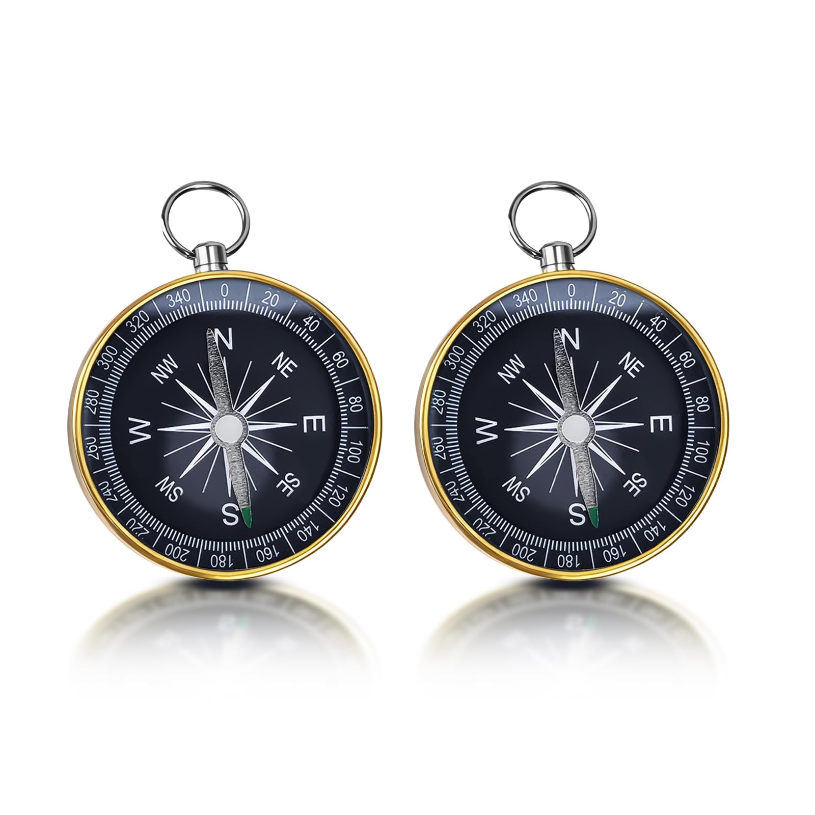 2Pcs Pocket North Compass, Aluminum Shell Navigation Compass with Key Ring, Portable Hiking Compasses for Camping/Outdoor Survival/Orienteering/Boating/Walking (Gold)