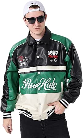 GRAY MONSTER Mens Faux Leather Racing Jacket Vintage Motorcycle Biker ...