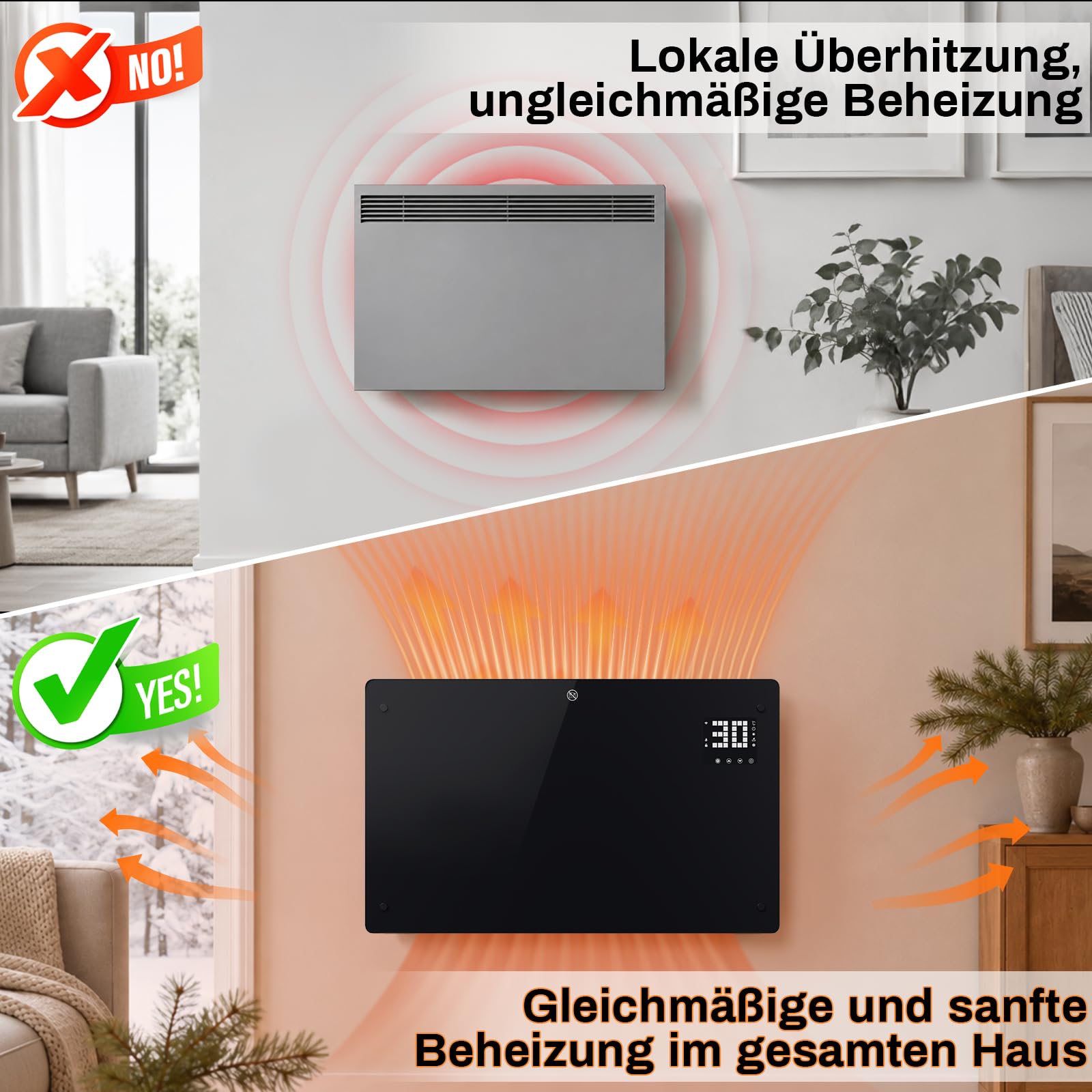Duisech ogrzewanie konwektorowe, 2000 W, Wi-Fi, termostat, szklany front