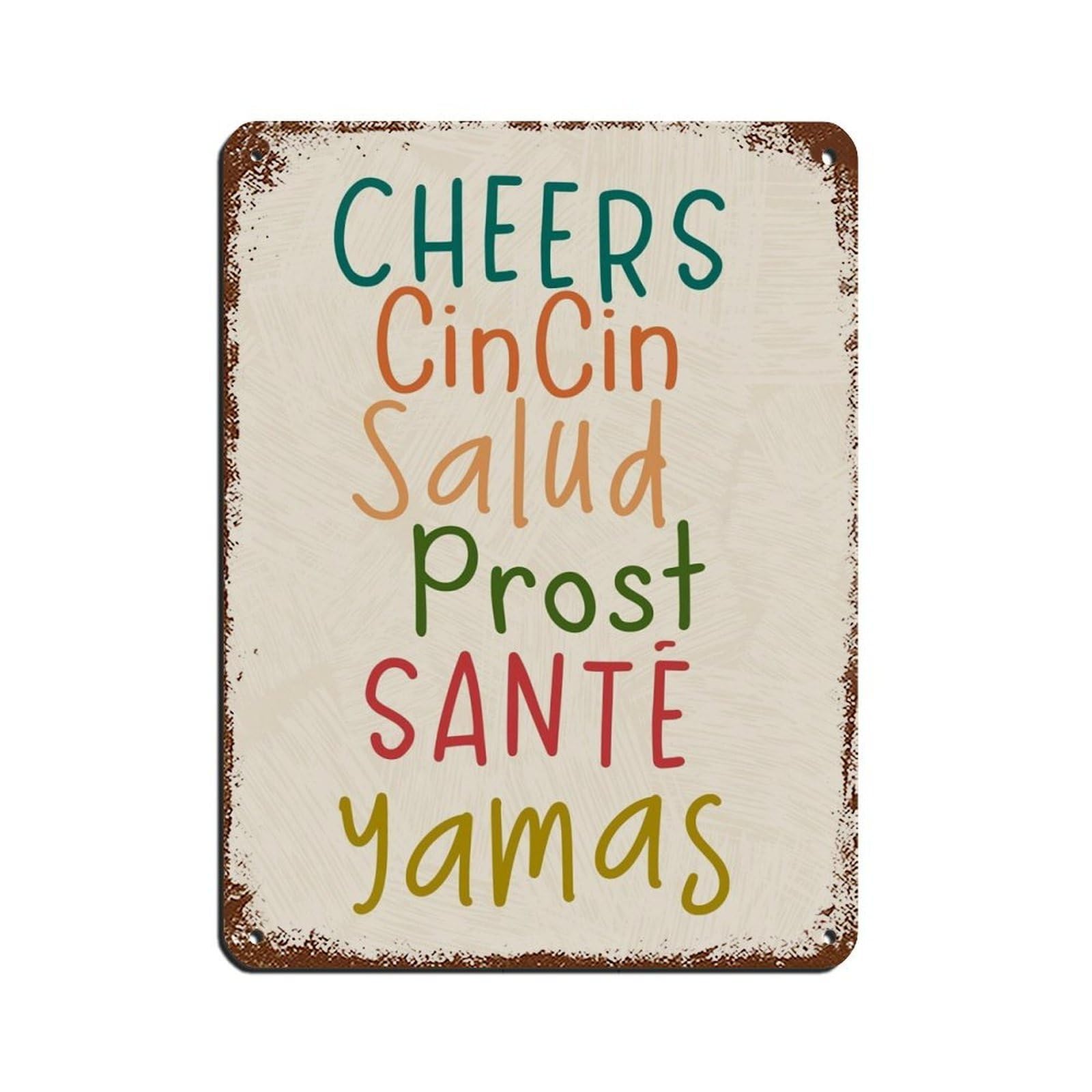 Cheers Poster, Cin Cin, Yamas, Salud, Prost, Sante Retro Poster Metal Tin Sign Chic Art Retro Iron Painting Bar People Cave Cafe Family Garage Poster Wall Decoration 12x16inch(30x40cm)