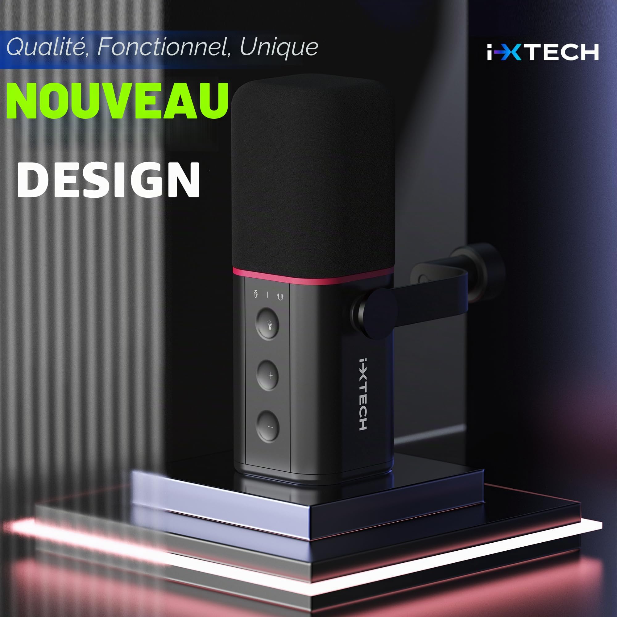 IXTECH Microphone Dynamique cardioïde avec Cache-Micro, Microphone Vocal USB XLR pour podcasting, Streaming, Enregistrement, Jeux et Voix Off (Noir)