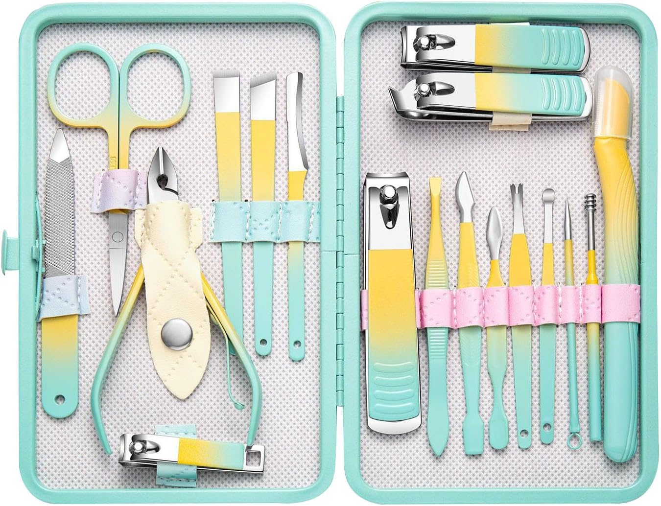 Manicure Set 18pcs Nail Clipper Set with Portable Travel Case Men Women Face Toe Finger Care Tools Manicure Pedicure Tools Grooming Kit Gift for Men Women (Macron Green) Manicure Set 18pcs Nail Clipper Set with Portable Travel Case Men Women Face Toe Finger Care Tools Manicure Pedicure Tools Grooming Kit Gift for Men Women (Macron Green)