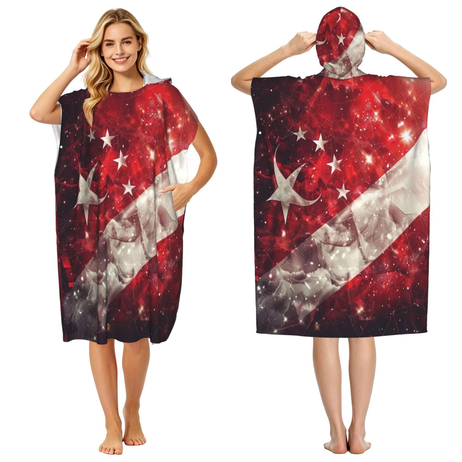 KLGRTJHK Singapore Flag Adult Hooded Beach Poncho Towel 43"X35"