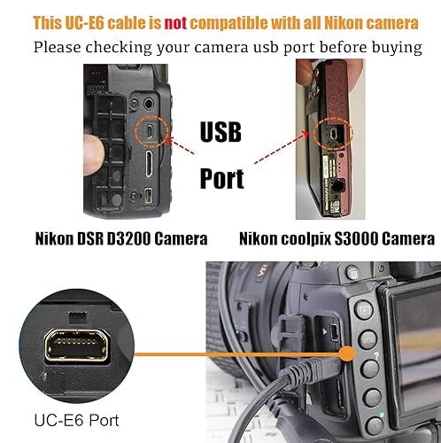 Miniatura 3 de Cable USB 2.0 de repuesto UC-E6, cable de transferencia de fotos de datos para cámara Nikon DSLR D3300 D750 D5300 D7200 D3200, Coolpix B500 L340 L32
