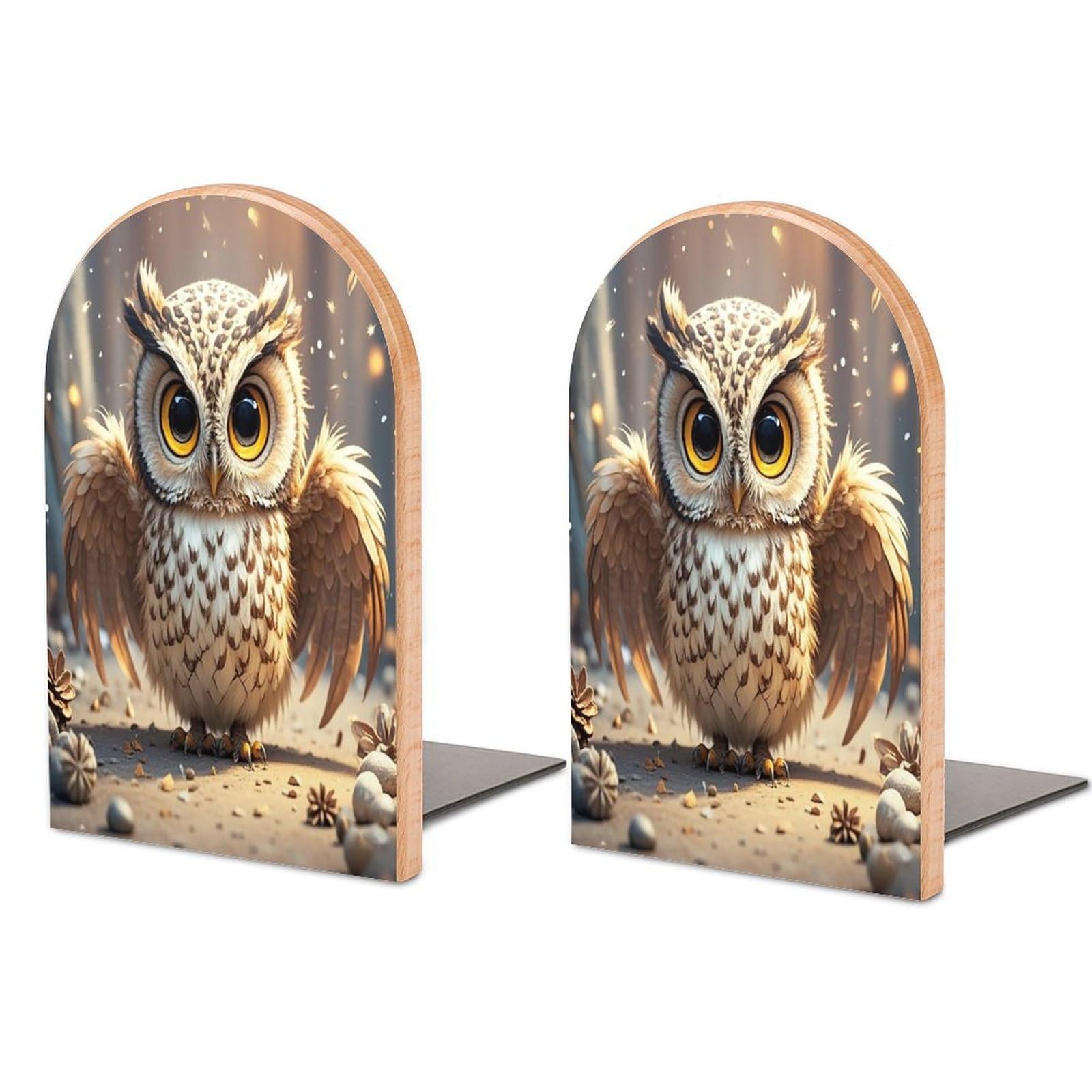 Cute Owl Bookend Non-Skid Wooden Bookends for Shelves Heavy Duty Wood Book Ends Decorative Book Stopper Book Stand Non-Slip Book Organizer for Home Office Library