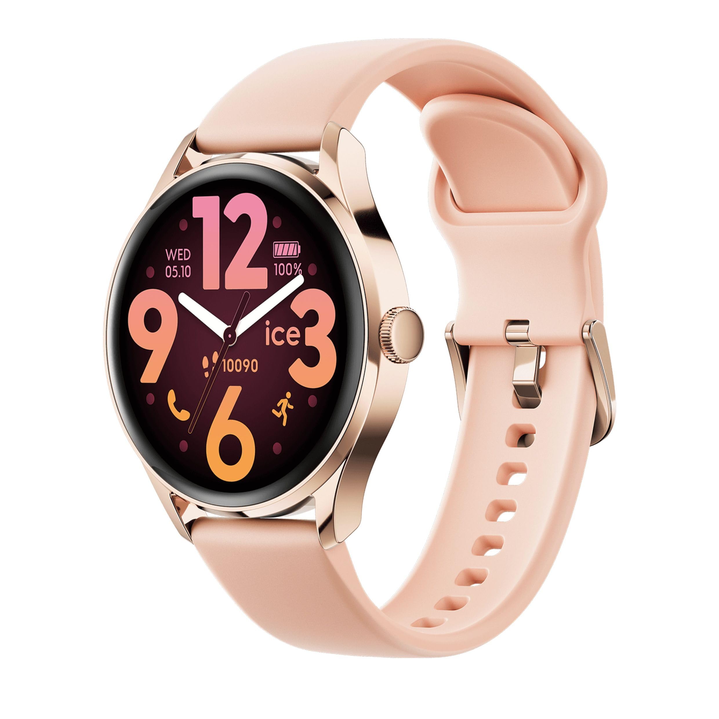 ICE-WATCH Ice Smart 3.0-1.2 Rose-Gold Nude AMOLED GPS Montre connectée Ronde pour Femme avec Bracelet en Silicone 1.20 Pouces